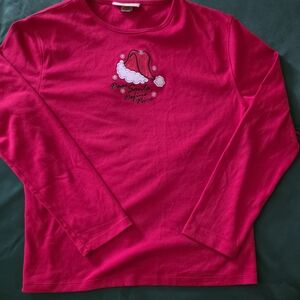 Santa Hat Embroidered Long Sleeve Tee Women